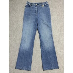 St John Sport Jeans Womens 4 Blue Denim Straight‎ Leg Gold Logo Hardware Stretch